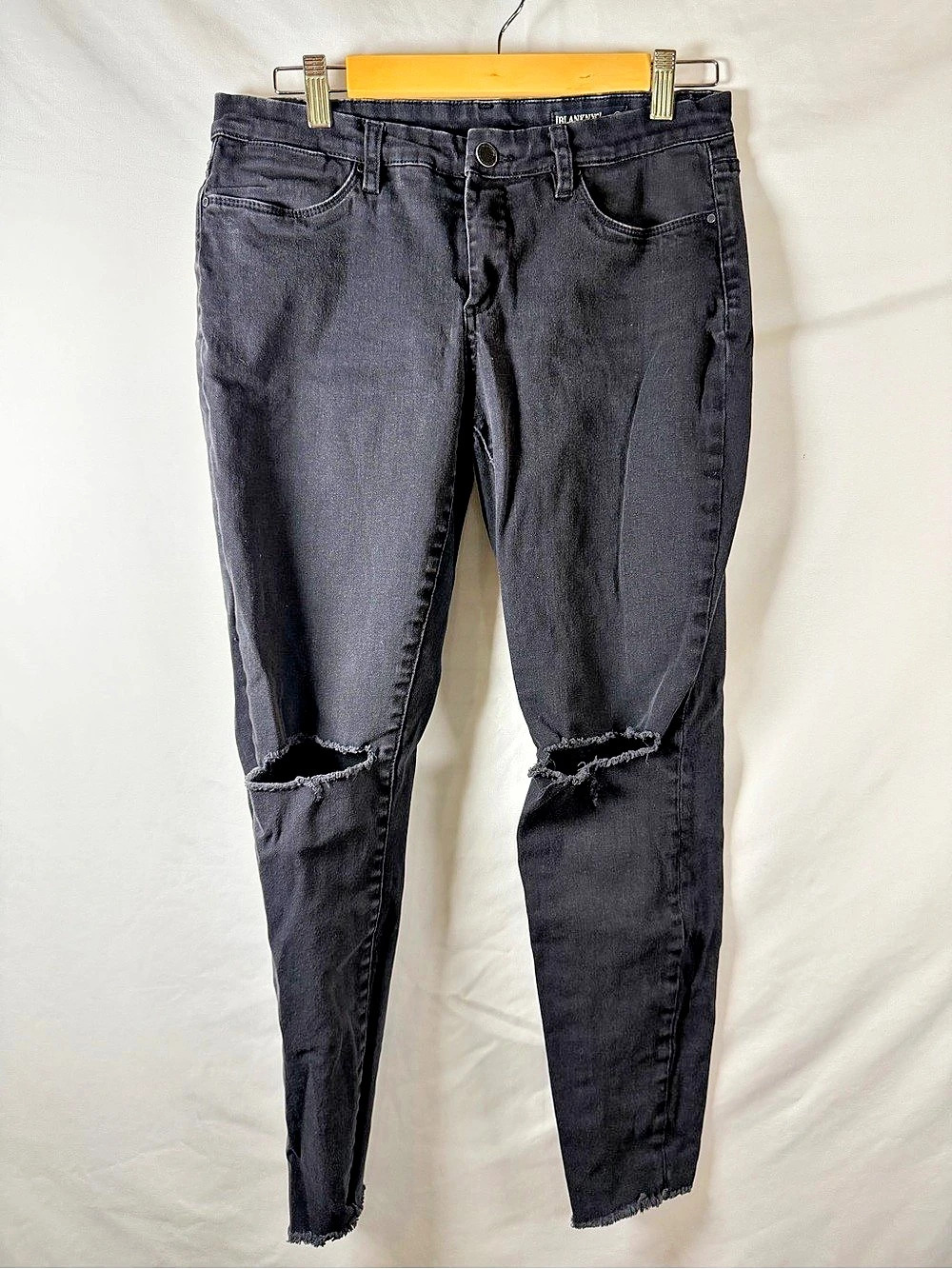 BlankNYC Intro Black Distressed Skinny Jeans Size 30 Raw Hem